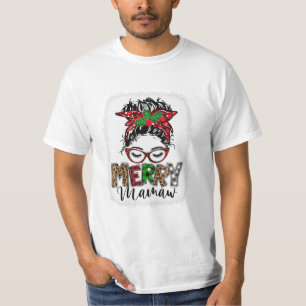 Merry Mamaw Messy Bun Funny T-Shirt