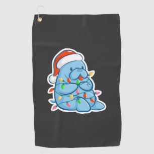 Merry Manatee Christmas Sea Cow Santa Hat Xmas Golf Towel