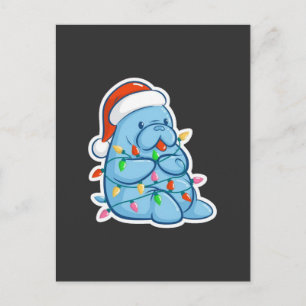 Merry Manatee Christmas Sea Cow Santa Hat Xmas Postcard