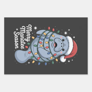 Merry Manatee Season Funny Manatee Sea Cow Mammal Wrapping Paper Sheet