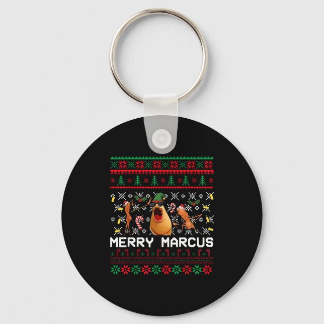 Merry Marcus Ugly Christmas Sweater Funny The Worm Key Ring (Front)