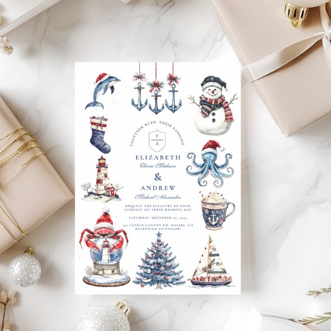 Merry Maritime Christmas Wedding  Invitation (Creator Uploaded)