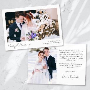 Merry & Married 2 Photo Calligraphy Wedding Holiday Card