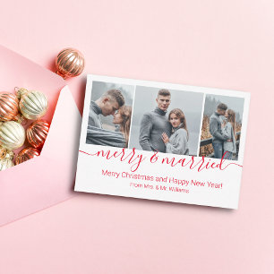 merry&married, 3 photos collage newlyweds holiday card