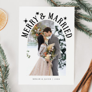Merry & Married Arch Newlywed Photo White Holiday Card