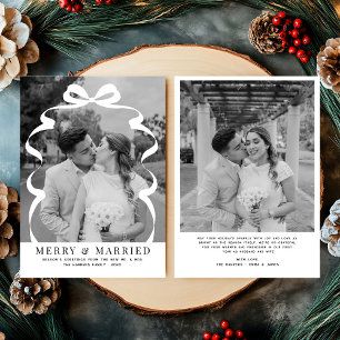 Merry & Married Bow Photo Christmas Newlyweds Holiday Card