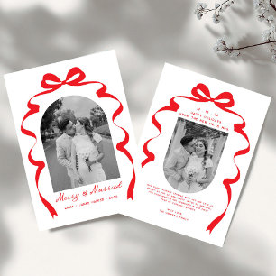 Merry & Married Bow Photo Christmas Newlyweds Holiday Card