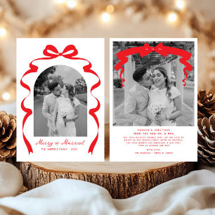 Merry & Married Bow Photo Christmas Newlyweds Holiday Card