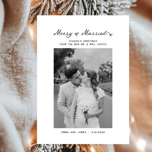 Merry & Married Bow Photo Christmas Newlyweds Holiday Card
