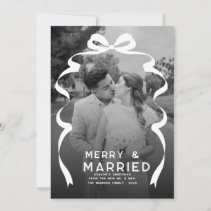 Merry & Married Bow Photo Christmas Newlyweds Holiday Card