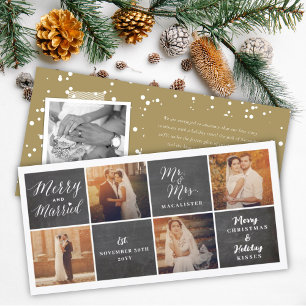Merry & Married Chalkboard 4 Photo Collage Wedding Holiday Card