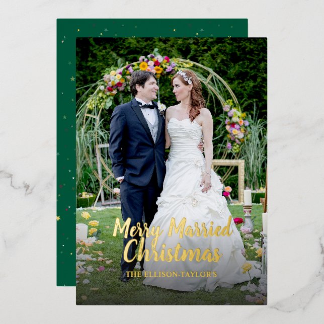 Merry Married Christmas Foil Holiday Card (Front/Back)