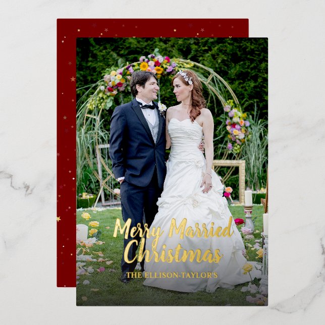 Merry Married Christmas Foil Holiday Card (Front/Back)