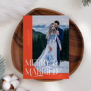 Merry & Married Christmas Newlywed Photo Red Holiday Card