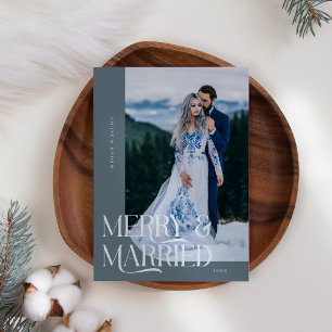 Merry & Married Christmas Newlywed Photo Slate Holiday Card