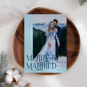 Merry & Married Christmas Newlywed Photo Teal Holiday Card