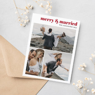 Merry & Married Christmas Newlyweds Photo Collage Postcard