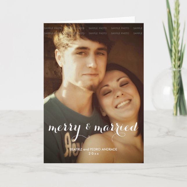 Merry Married Christmas Photo White Script Holiday (Front)