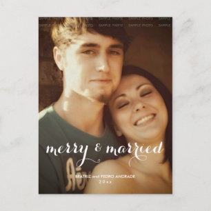 Merry Married Christmas Photo White Script Holiday Postcard