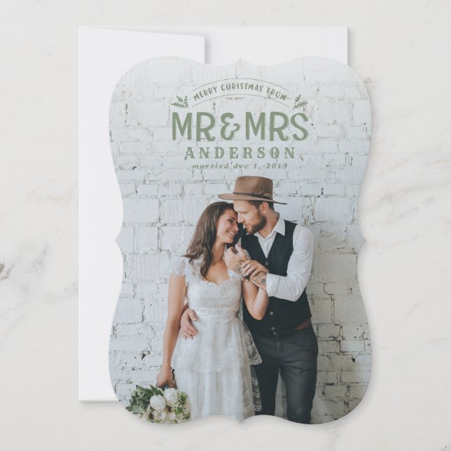 Merry & married christmas wedding photo card (Front)