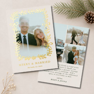 Merry & Married Elegant Bows Wedding 4 Photo Gold