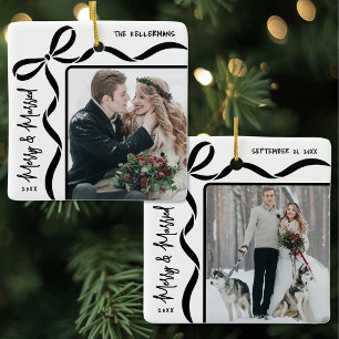 Merry & Married Elegant Couple Photo Ceramic Ornament