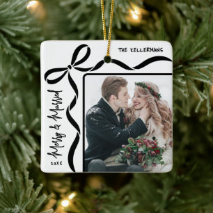 Merry & Married Elegant Couple Photo Ceramic Ornament
