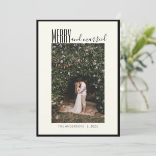 Merry Married Elegant Minimal Christmas Photo Holiday Card