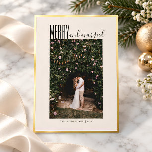 Merry Married Elegant Wedding Christmas Photo Gold