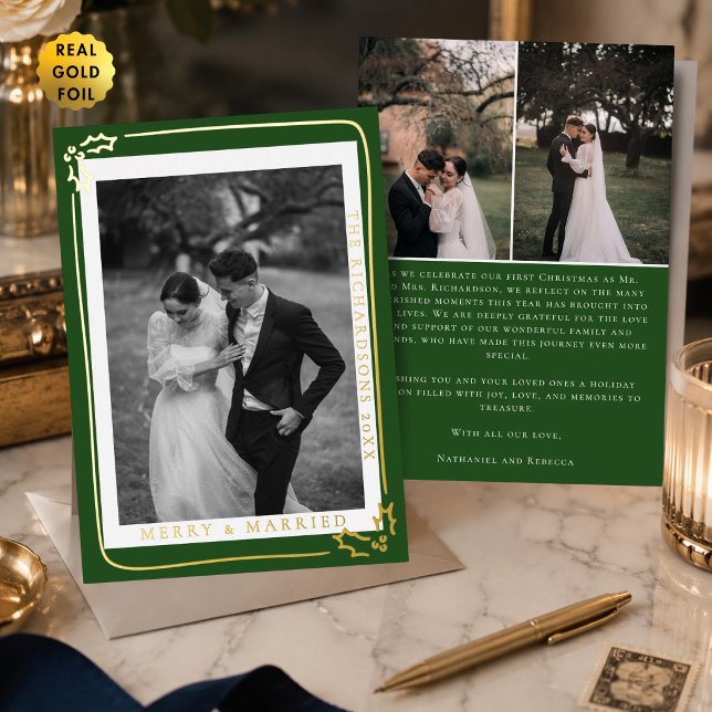 Merry & Married Forest Green 3 Photo Christmas (Creator Uploaded)