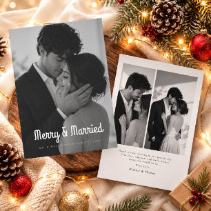 Merry & Married Full Black & White Photo Christmas Holiday Card