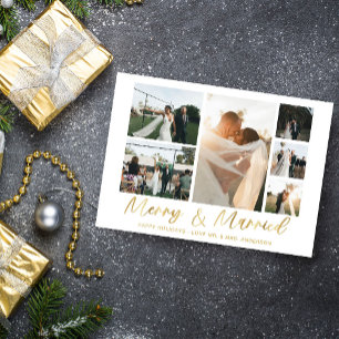 Merry & Married Gold 6 Multi Photo Holiday Card