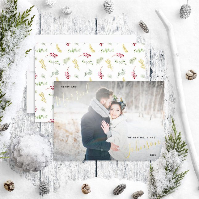 Merry & Married Gold Greenery Wedding Photo (Creator Uploaded)