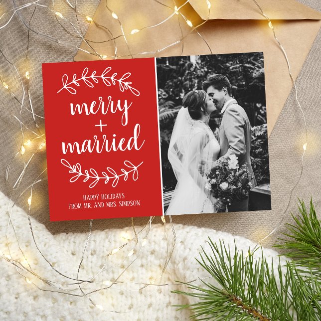Merry & Married Happy Holidays Christmas Photo Holiday Card (Creator Uploaded)