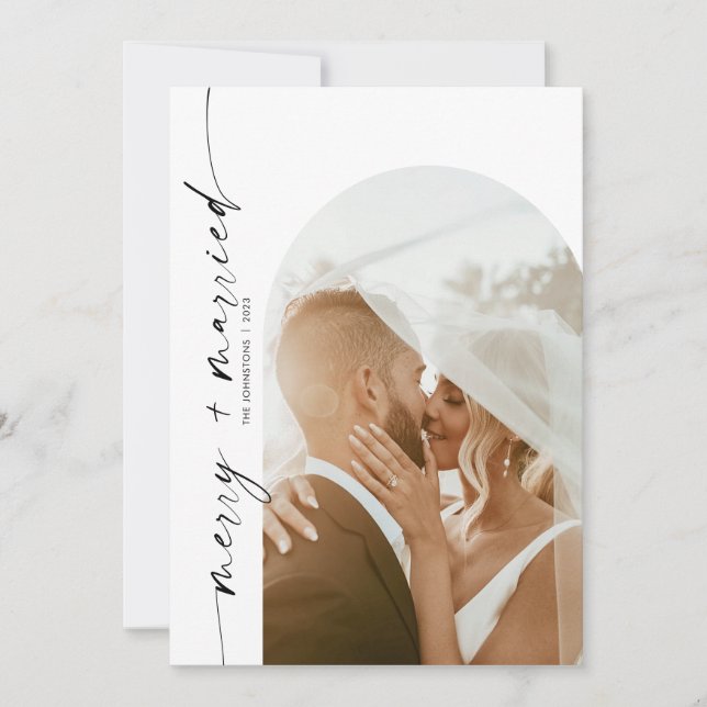 Merry & Married Holiday Christmas Card, Arch Photo Invitation (Front)