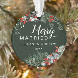 Merry Married Holly Greenery Christmas Green Ornament
