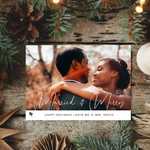 Merry & Married Holly Photo Holiday Card.