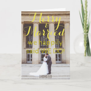 Merry & Married Majestic Gold Scripts Christmas Holiday Card