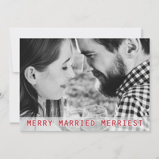 Merry Married Merriest Wedding Christmas Holiday Announcement (Front)
