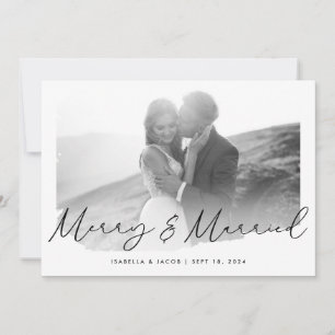 Merry Married Modern Black White 2024 Holiday Card