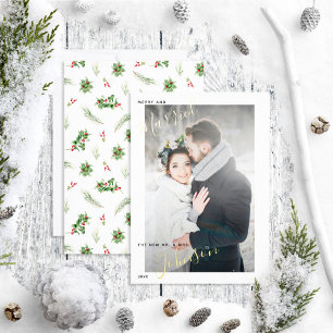 Merry & Married Modern Holly Berry Wedding Photo
