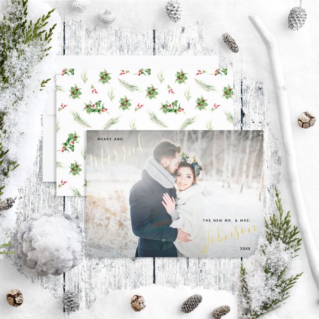 Merry & Married Modern Holly Berry Wedding Photo (Creator Uploaded)