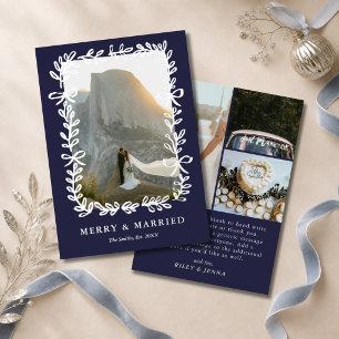 Merry & Married Navy Silver Bows 4 Photo Wedding