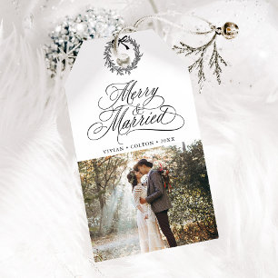 Merry & Married Newly Weds First Christmas Photo Gift Tags