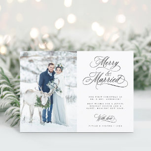 Merry & Married Newly Weds First Christmas Photo Holiday Card