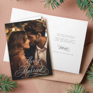 Merry & Married Newly Weds First Christmas Photo  Holiday Card