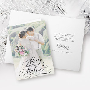Merry & Married Newly Weds First Christmas Photo  Holiday Card