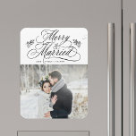 Merry & Married Newly Weds First Christmas Photo Magnet<br><div class="desc">Elegant and romantic swirly calligraphy lettering with pinecone twigs and a photo. For more advanced customisation of this design,  please click the BLUE DESIGN TOOL BUTTON above!</div>