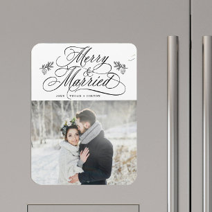 Merry & Married Newly Weds First Christmas Photo Magnet