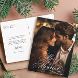 Merry & Married Newly Weds First Christmas Photo Postcard<br><div class="desc">Elegant and romantic swirly calligraphy lettering with a photo and custom text on the back. For more advanced customisation of this design,  please click the BLUE DESIGN TOOL BUTTON above!</div>